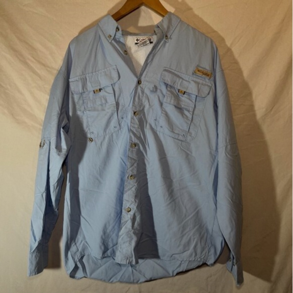 Columbia PFG Shirt Mens Medium Blue Omni-Shade Long Sleeve Fishing Vented